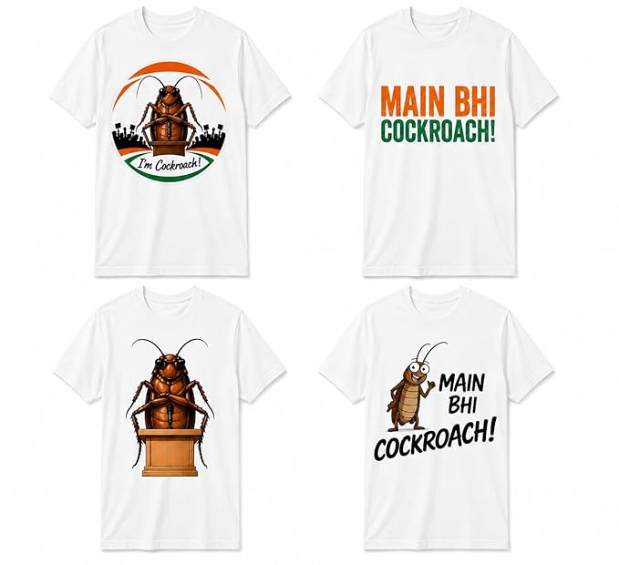 Main Bhi Cockroach Graphic Printed Regular T-Shirt for Men & Women, CJP Statement Graphic Tee, Different Designs, Gen Z Cockroach Print Graphic White T-Shirt