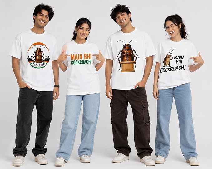 Main Bhi Cockroach Graphic Printed Regular T-Shirt for Men & Women, CJP Statement Graphic Tee, Different Designs, Gen Z Cockroach Print Graphic White T-Shirt