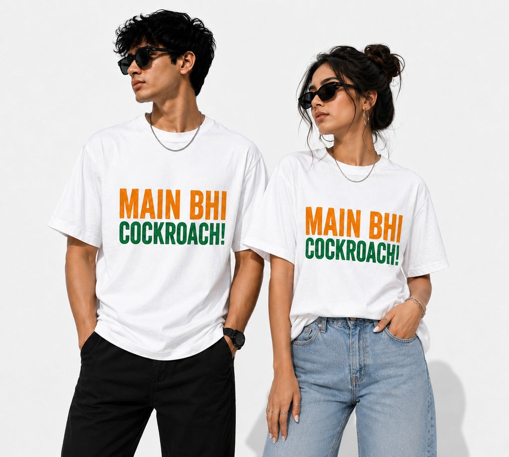 Main Bhi Cockroach! Gen Z Viral Meme Graphic Printed Unisex T-Shirt Trendy Streetwear Casual Cotton Tee for Men's & Women's