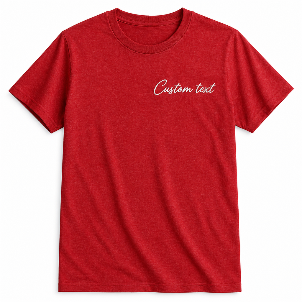 Customized Embroidery T-Shirts for Men & Women, Choose Phrase, Font and Embroidery Thread Color, Random Quotes or Text, Different T-Shirts Colors, Round Neck Half Sleeves Tee, Pure Cotton Regular Fit
