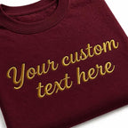 Custom Embroidered Unisex T-Shirt, Add Your Custom Text Name, Pure Cotton, Design Your Random Text in Full Embroidery, Short Sleeve Crewneck T-Shirts, Regular Fit Apparel, Gift for Him/Her, Front & Back Embroidery, Different Placements for Text