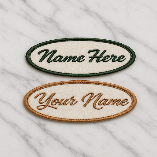 Personalized Embroidery Name Badges, Design your Name, Multiple Thread Colors, Different Shapes
