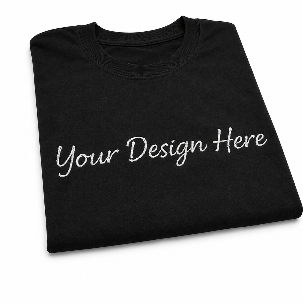 Personalized Name/Text Embroidered T-Shirt for Men & Women, Pure Cotton, Custom Unisex Crew Neck T-Shirts, Casual Wear & Regular Fit, Design Your Tee, Different Placement for Text, Gift Apparel