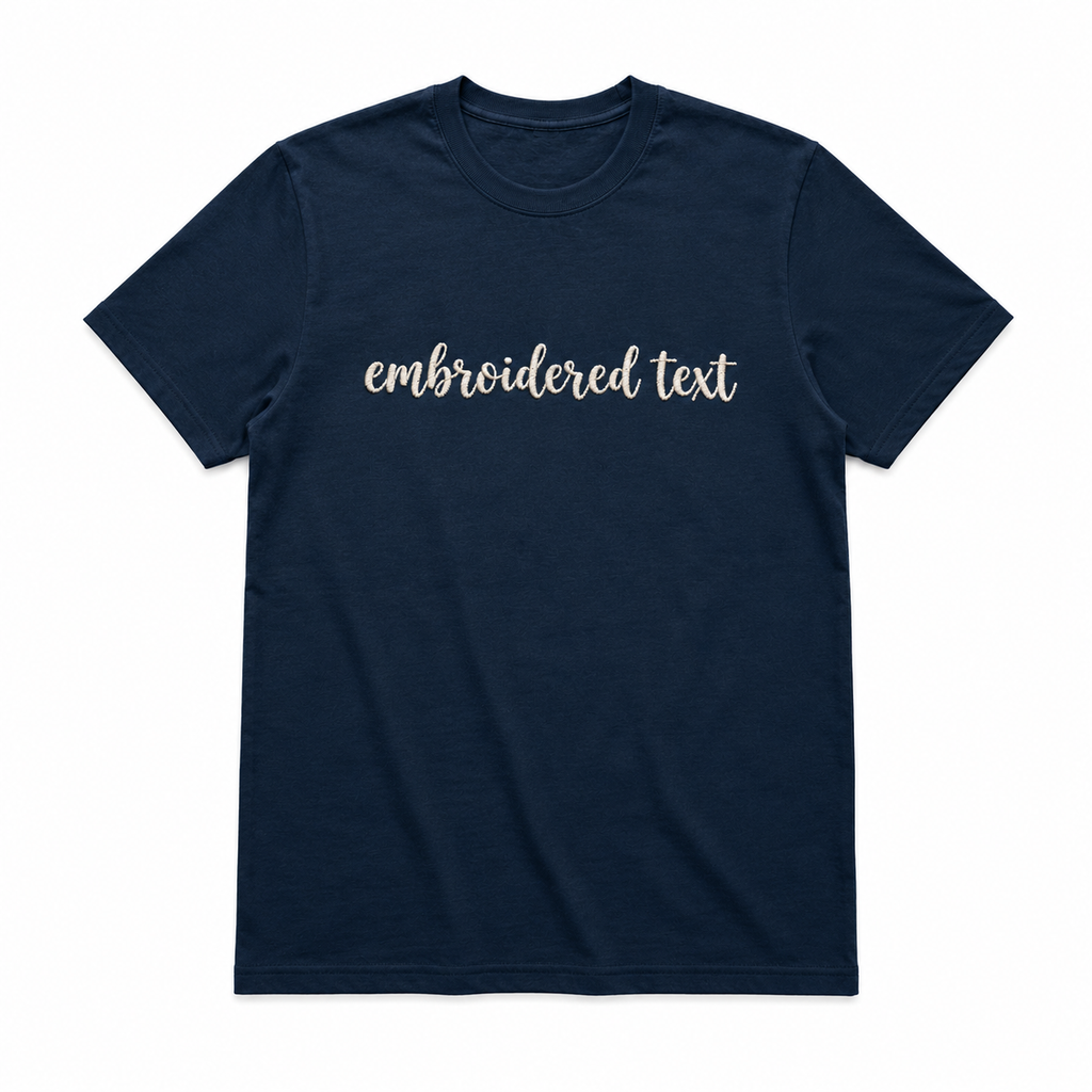 Custom Embroidered Text T-Shirt, Personalized Thread Embroidery Tee, Minimalist Custom Name T-shirts, Design Your Apparel, Company Branding, Pure Cotton, Regular Fit
