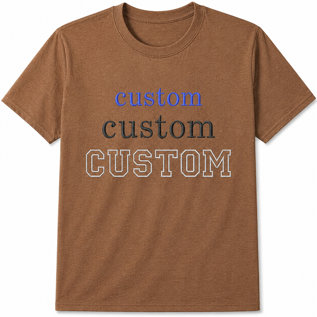 Custom Embroidery T-Shirts for Men & Women, Choose Phrase, Font and Embroidery Color for Any Occasion, Unique Gift, Pure Cotton, Regular Fit, Different Color Options, Minimal Chest Embroidery