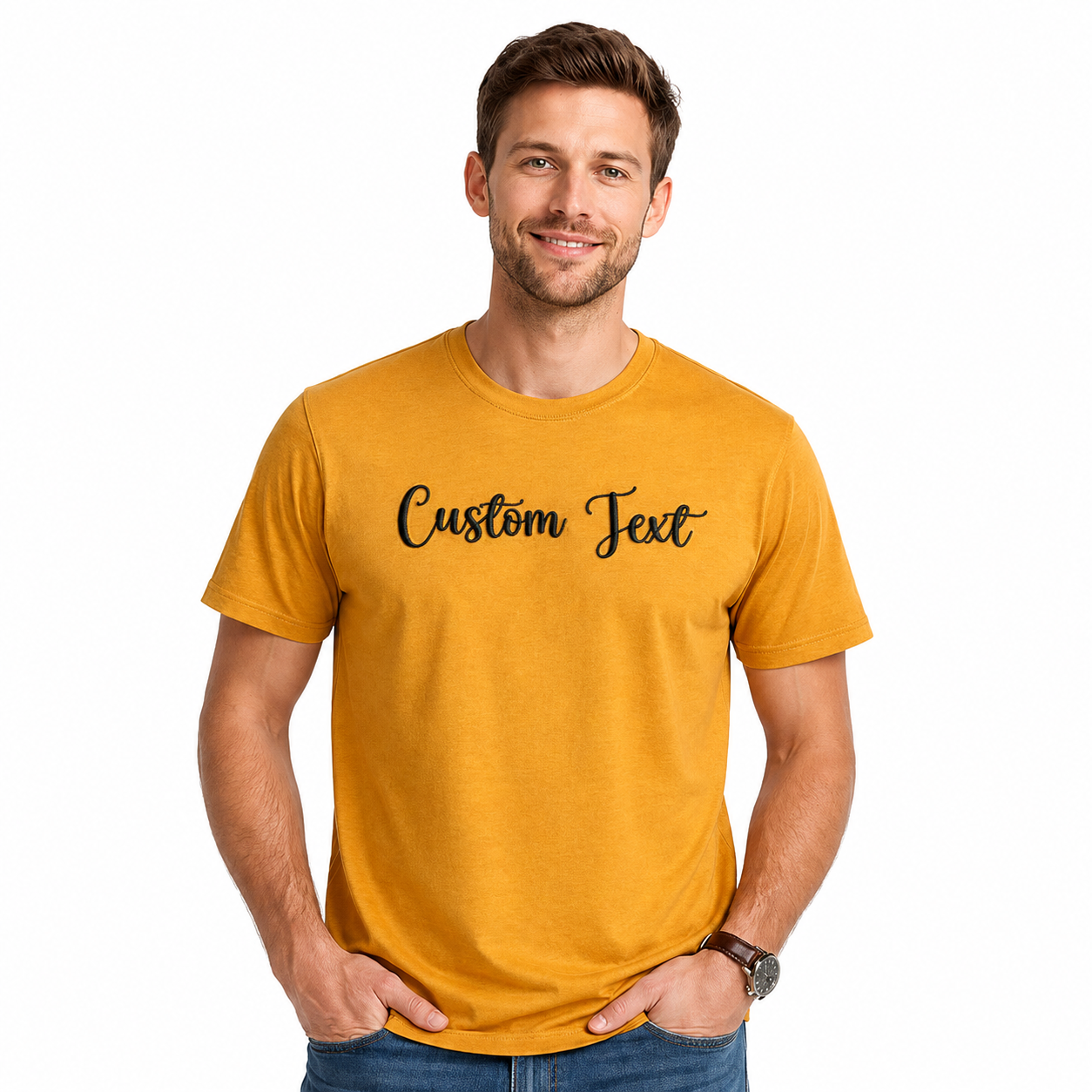 Customized Embroidery Unisex T-Shirts, Choose Phrase, Quote, Random Text, Font and Embroidery Thread Color for Any Occasion, Different Color Options, Pure Cotton Regular Fit, Gift Apparel, Make Your Own Tee