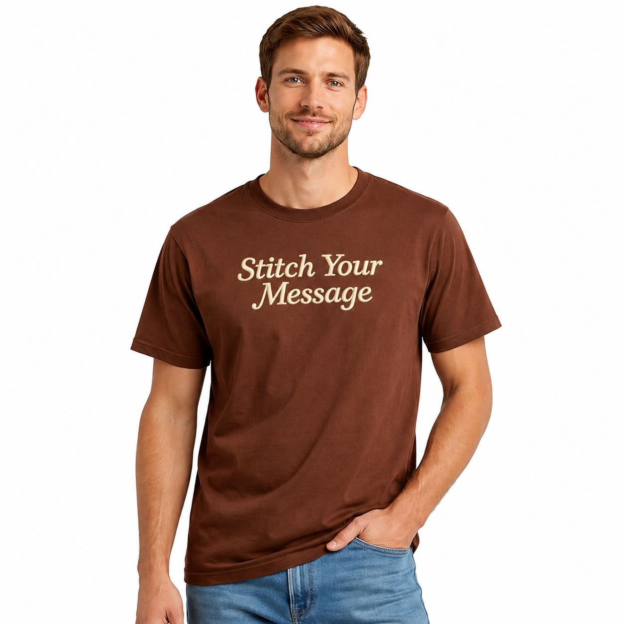 Design Your Unisex Embroidery T-Shirts with the Text, Premium Cotton Custom Text Tee, Regular Fit Apparel, 100% Cotton, Gift for Couples, Friends & Family, Embroidered Company Name