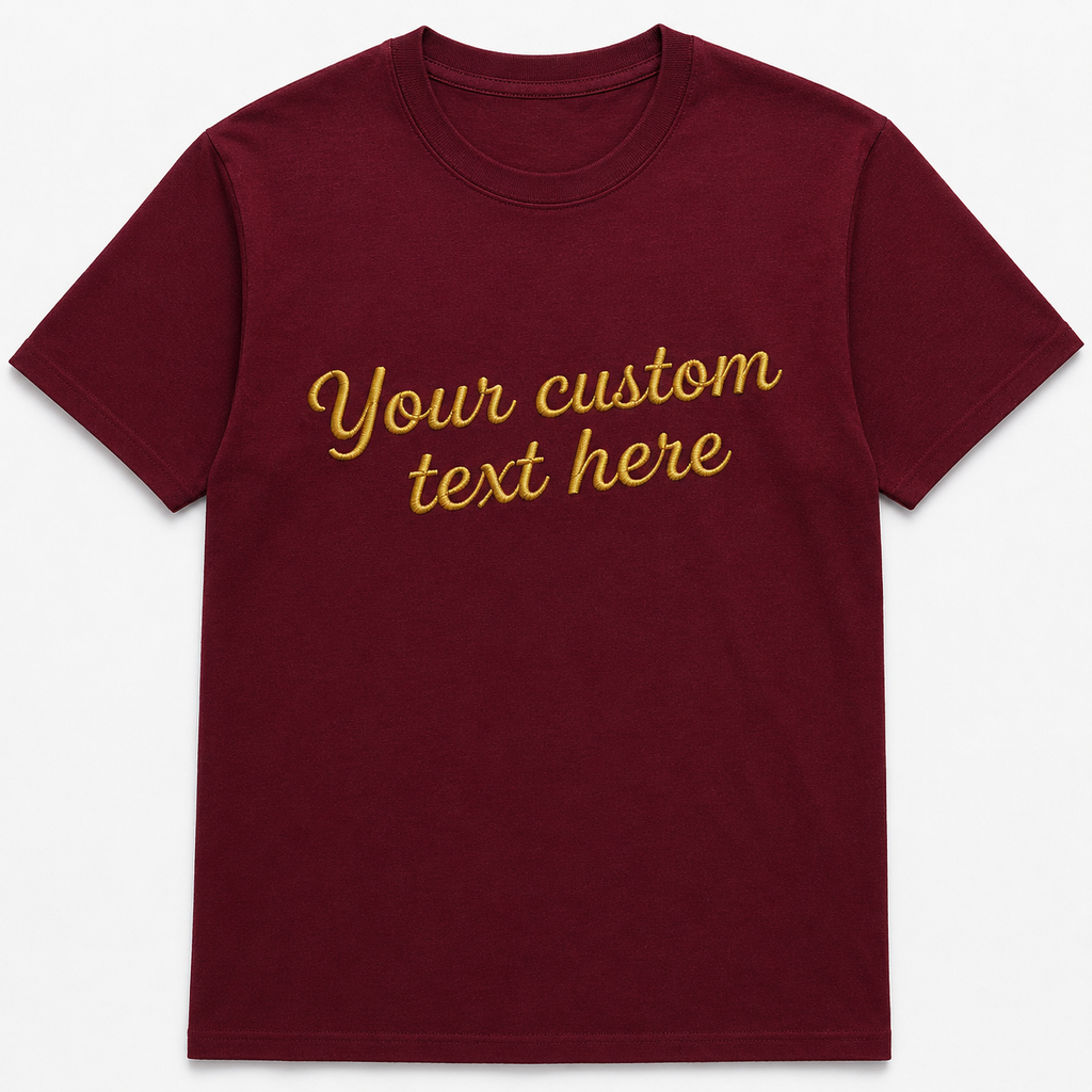 Custom Embroidered Unisex T-Shirt, Add Your Custom Text Name, Pure Cotton, Design Your Random Text in Full Embroidery, Short Sleeve Crewneck T-Shirts, Regular Fit Apparel, Gift for Him/Her, Front & Back Embroidery, Different Placements for Text