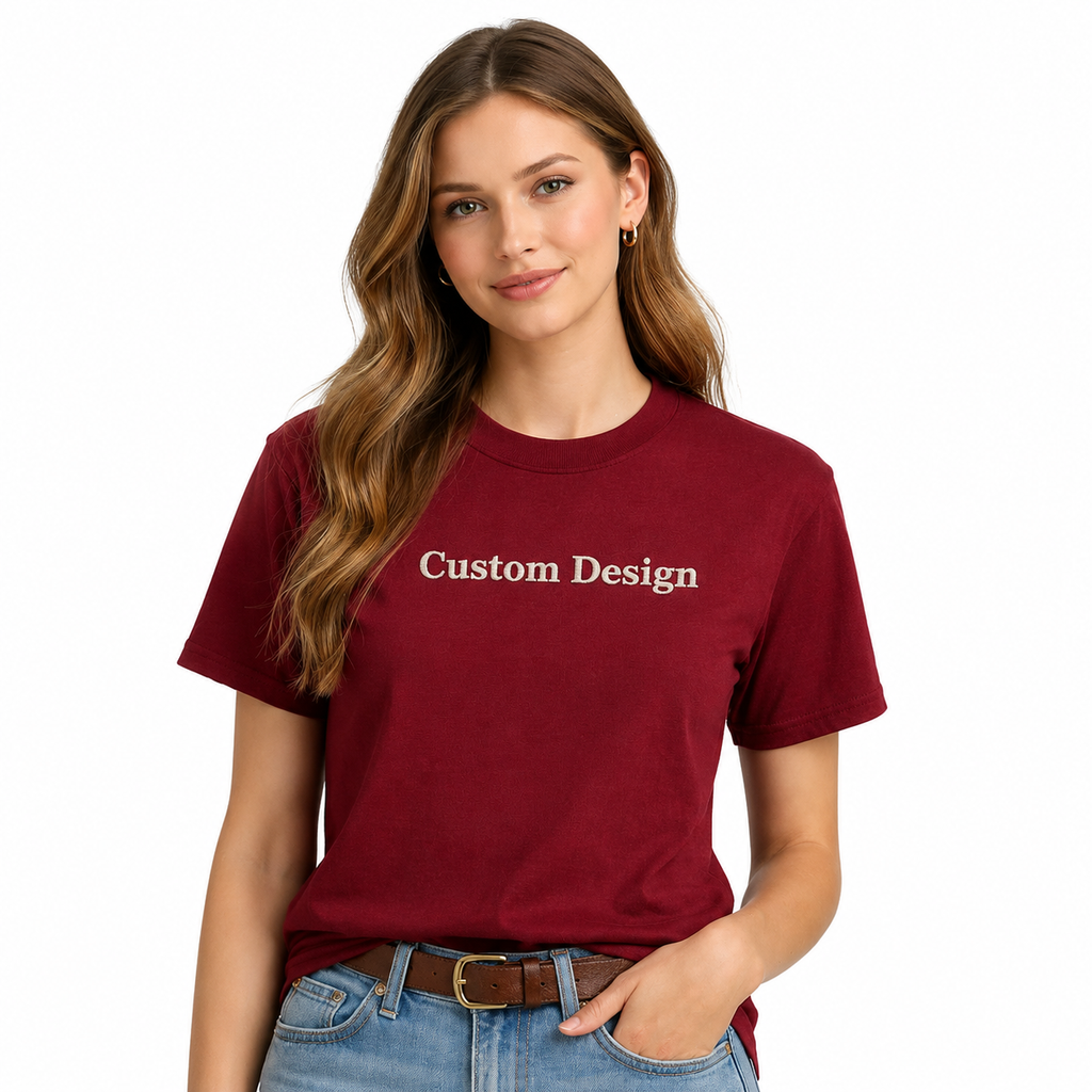 Personalized Embroidered Name Unisex T-Shirts, Choose Phrase, Font and Embroidery Thread Color, Pure Cotton, Short Sleeve Crewneck T-Shirts, Design Your Tee, Minimal Chest Embroidery