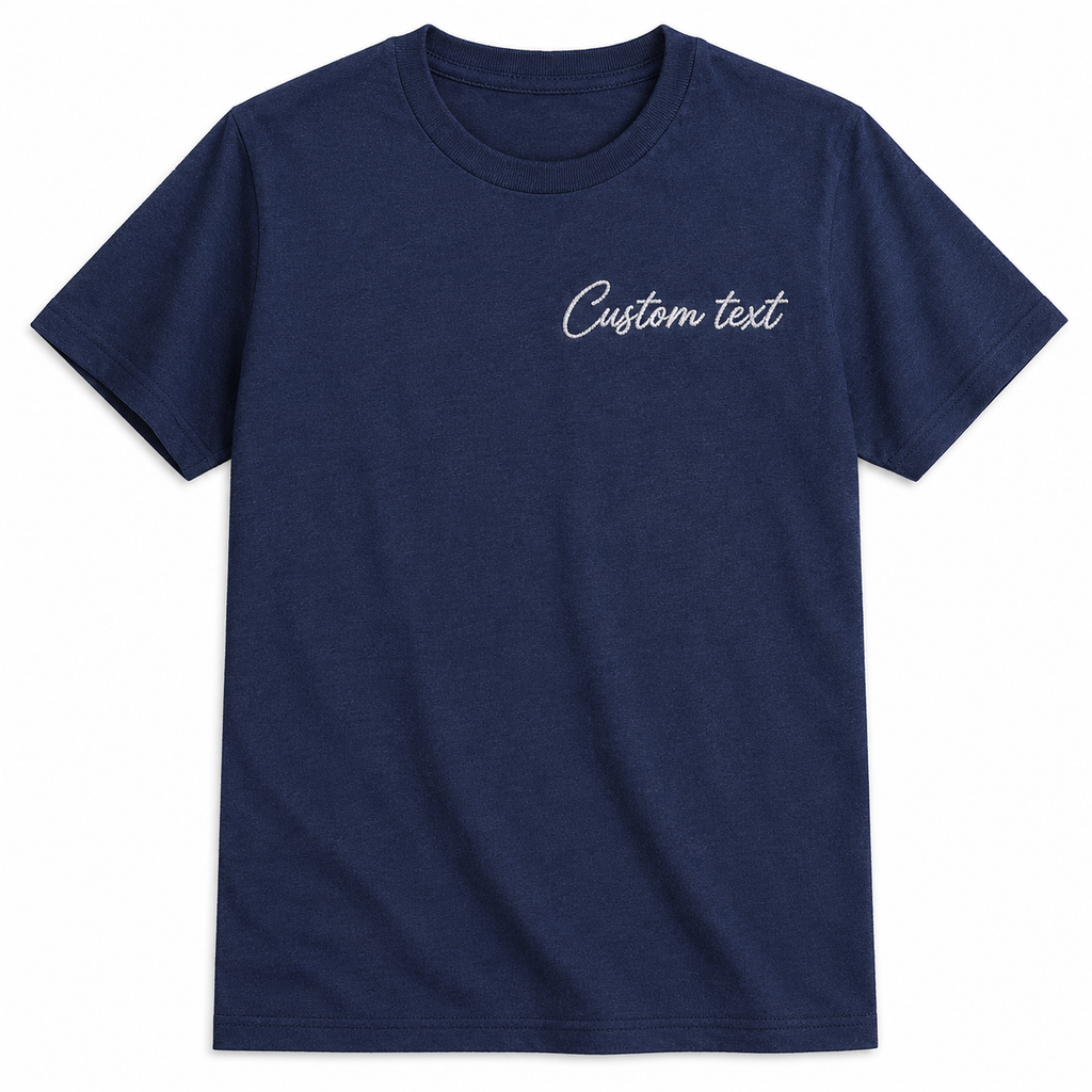 Customized Embroidery T-Shirts for Men & Women, Choose Phrase, Font and Embroidery Thread Color, Random Quotes or Text, Different T-Shirts Colors, Round Neck Half Sleeves Tee, Pure Cotton Regular Fit, Front & Back Embroidery