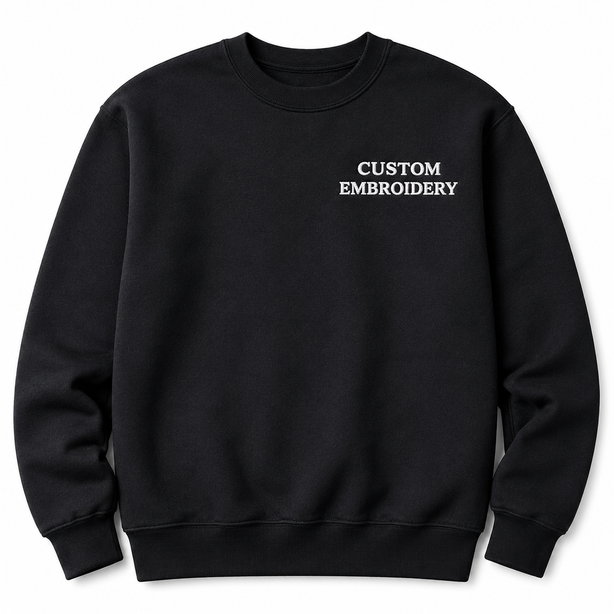 Custom Embroidery Unisex Black Sweatshirts, Pure Cotton Regular Fit, Choose Phrase, Font and Embroidery Thread Color for Any Occasion, Minimal Chest Embroidery, Different Placement of Text, Design Your Text