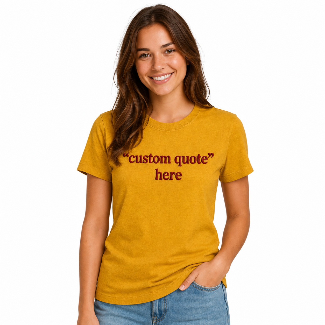 Custom Embroidered Unisex T-Shirt, Random Texts & Phrases, Minimal Chest Embroidery, Regular Fit Apparel, Add Your Custom Text, 100% Pure Cotton, Front & Back Embroidery, Different Placements