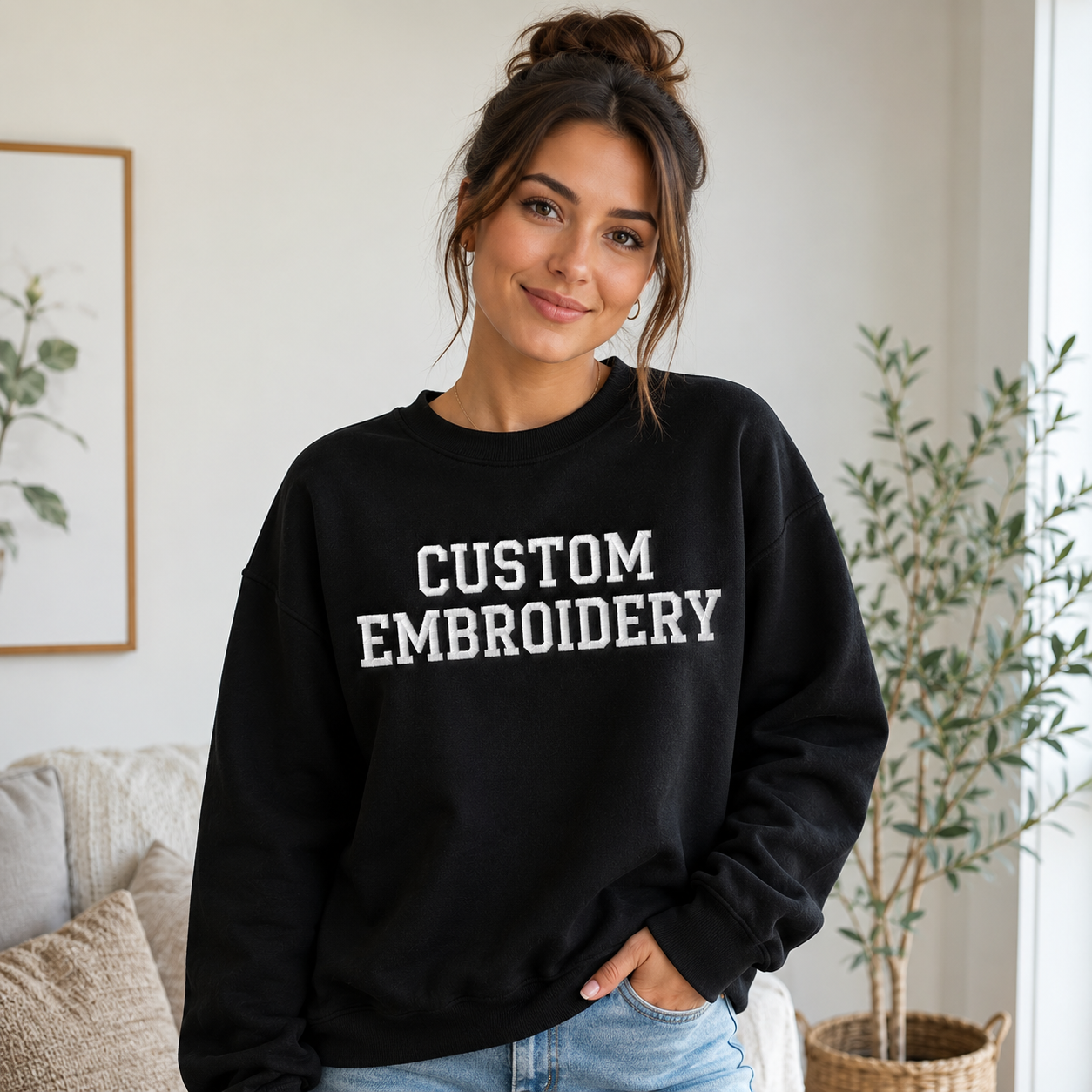 Customized Embroidered Unisex Sweatshirt,  Personalized Text Crewneck Pullover Gift, Front & Back Embroidery Design, Different Placement for Text, Make Your Own Pullover, Choose the Random Text in the Full Embroidery, Regular Fit