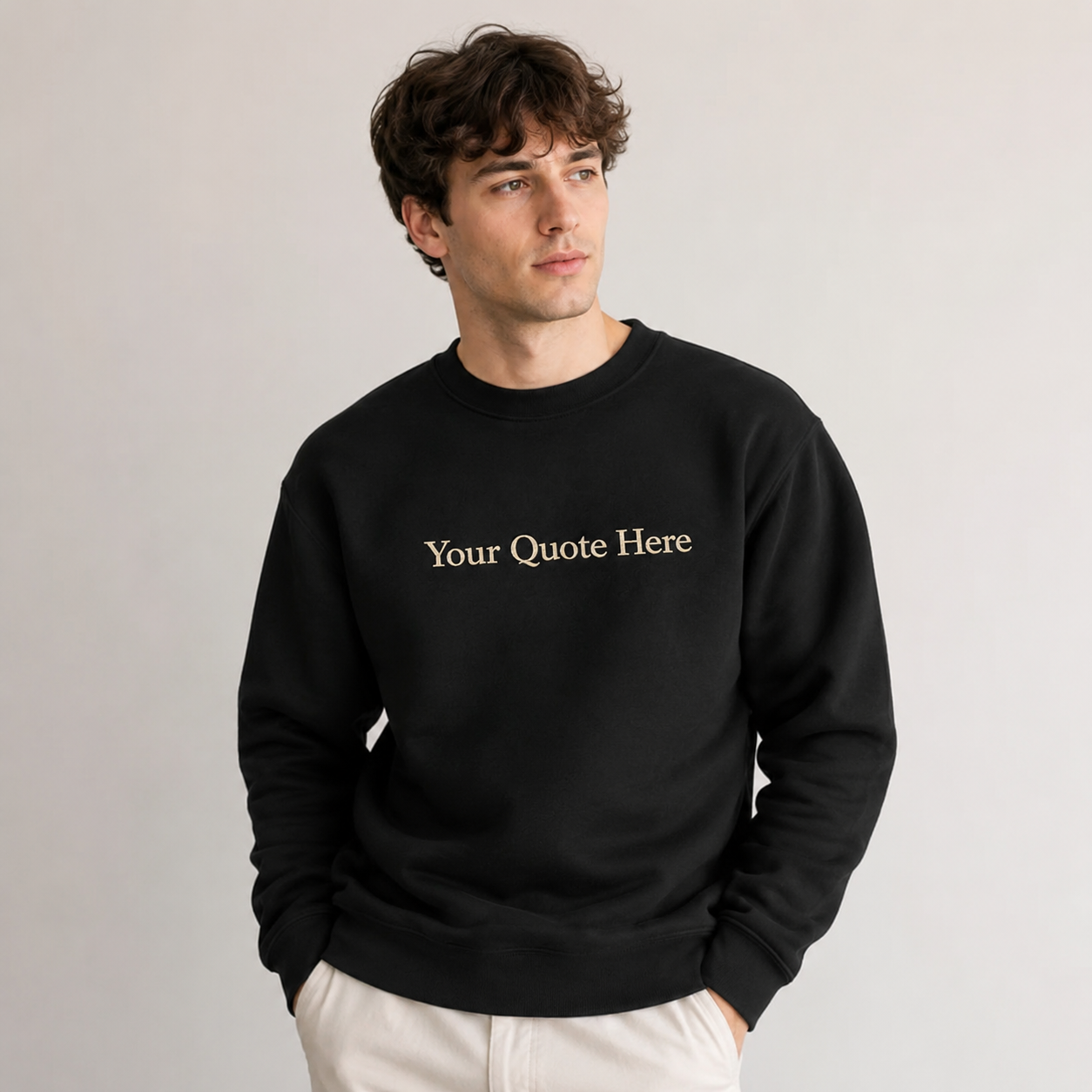 Personalized Embroidered Black Unisex Sweatshirt, Custom Quote Embroidery Crewneck, Custom Text Pullover Gift, Ideal For Men & Women
