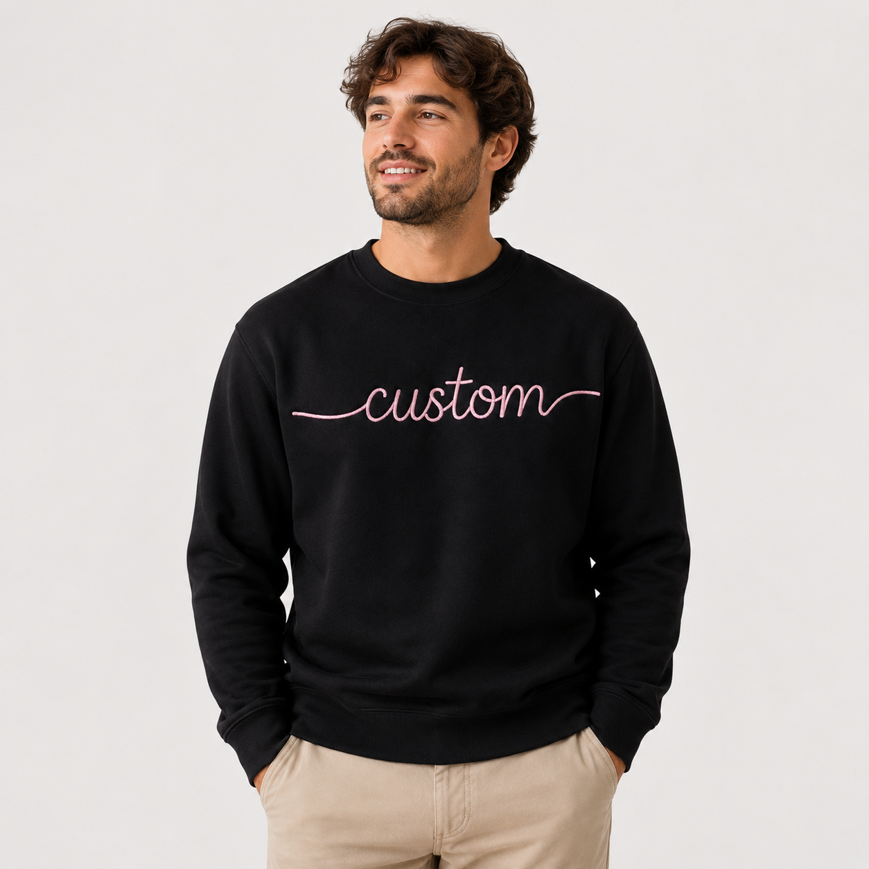 Custom Embroidered Black Sweatshirt for Women & Men, Personalized Crewneck Pullover, Front & Back Embroidery, Multiple Thread Color Options, Design Your Pullover, Ideal For unisex Gift Apparel