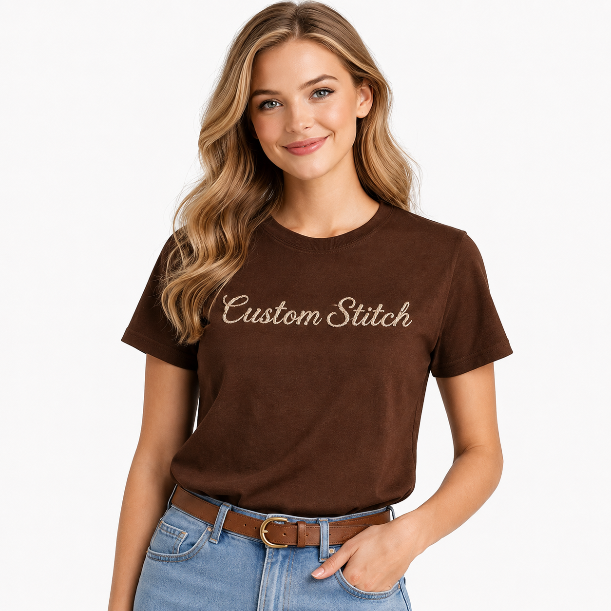 Custom Stitch Embroidered Unisex T-Shirt  Premium Cotton Crew Neck Tee Unisex Casual Fashion Shirt, Front & Back Embroidery, Multiple Color Options, Different Text options