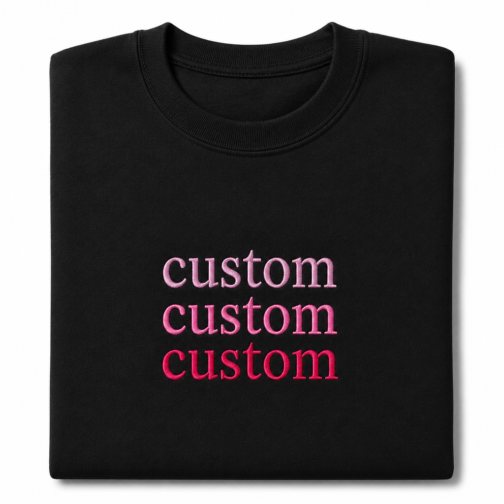 Personalized Unisex Black Embroidered Sweatshirts, Choose Phrase, Font and Embroidery Thread Color for Any Occasion, Minimal Chest Embroidery, Different Placement of Text, Design your Pullover, Fron & Back Text Options