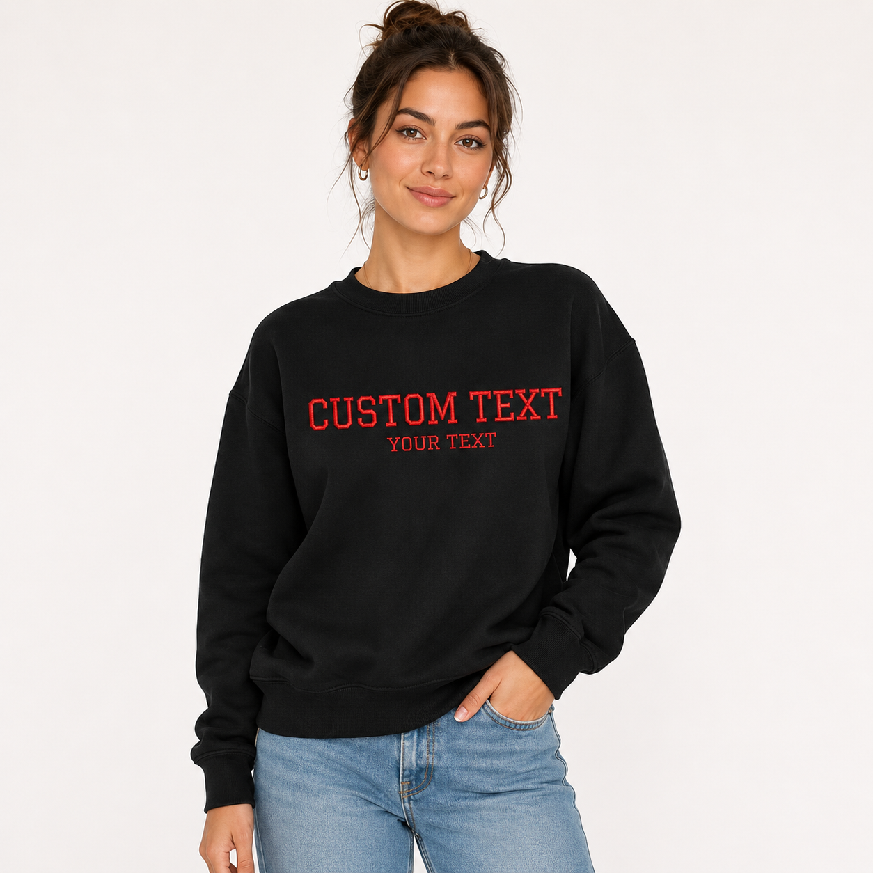 Customized Embroidery Text Unisex Black Sweatshirt, Choose Phrase, Font and Embroidery Thread Colorn, Regular Fit, Different Sizes, Personalized Gift Apparel, Minimal Chest Embroidery