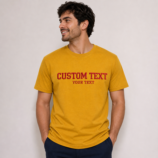 Custom Embroidered Unisex T-Shirt, Choose Phrase, Font and Embroidery Thread Color for Any Occasion, Add Your Custom Text Name, Pure Cotton, Premium Embroidery Stitching, Random Text & Phrases