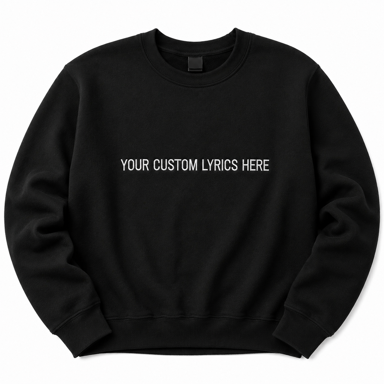 Custom Lyrics Embroidered Black Sweatshirt, Personalized Minimalist Crewneck Pullover for Men & Women