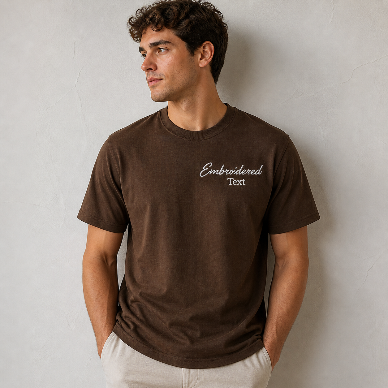Custom Embroidery T-Shirts for Men & Women, Personalized Name Embroidered Tee, Pure Cotton, Different Placement for Text, Minimal Chest Embroidery, Short Sleeves Crewneck Tee, Embroidered Random Texts & Quotes