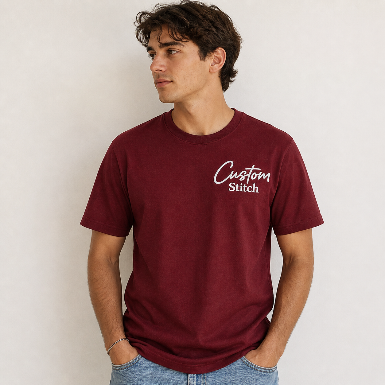Personalized Embroidery Unisex T-Shirts, Design Your Custom Tee, Premium Embroidery Stitching, 100% Pure Cotton Regular Fit, Choose the Random Texts or Phrases, Different Placements for Text
