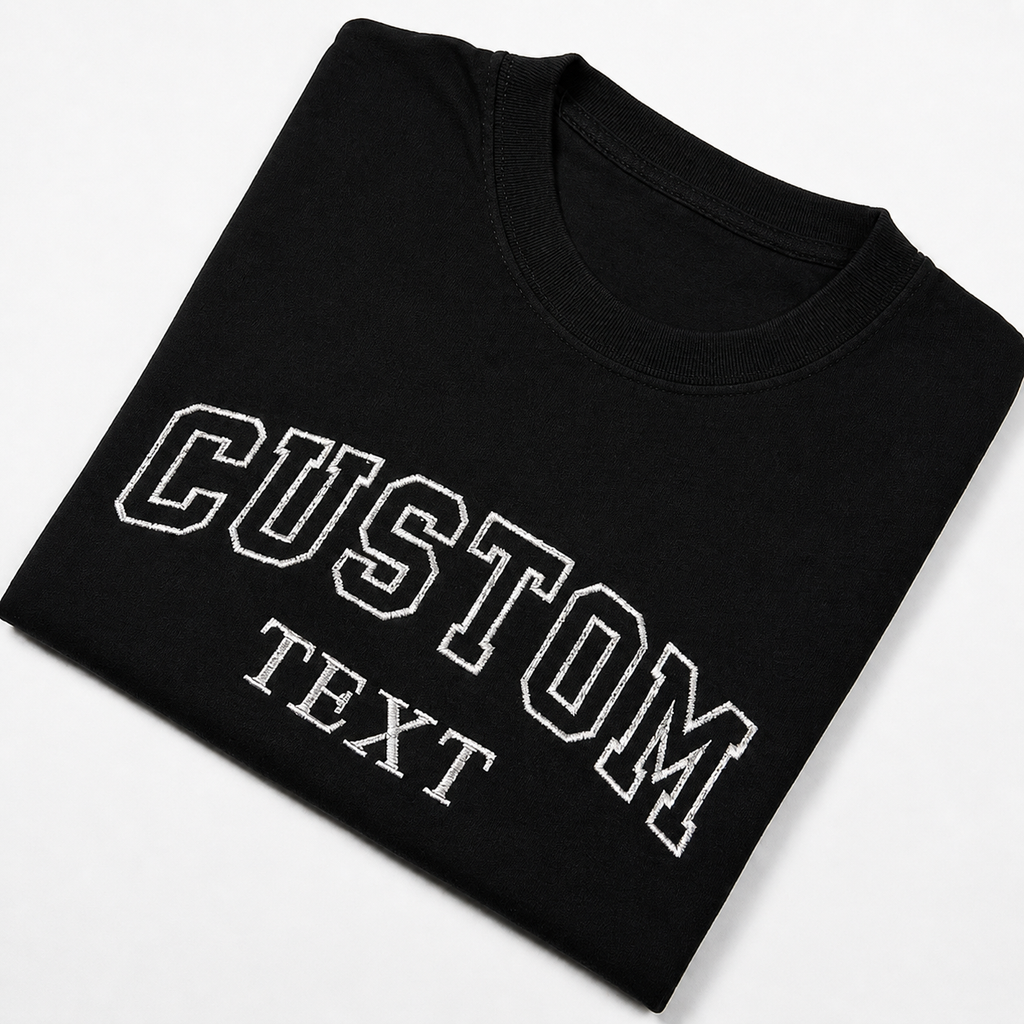 Custom Embroidered Unisex T-Shirt, Add Your Custom Text Name in Different Font Styles, Pure Cotton, Premium Embroidery Stitching, Random Text & Phrases, Minimal Chest Embroidery, Gift Apparel