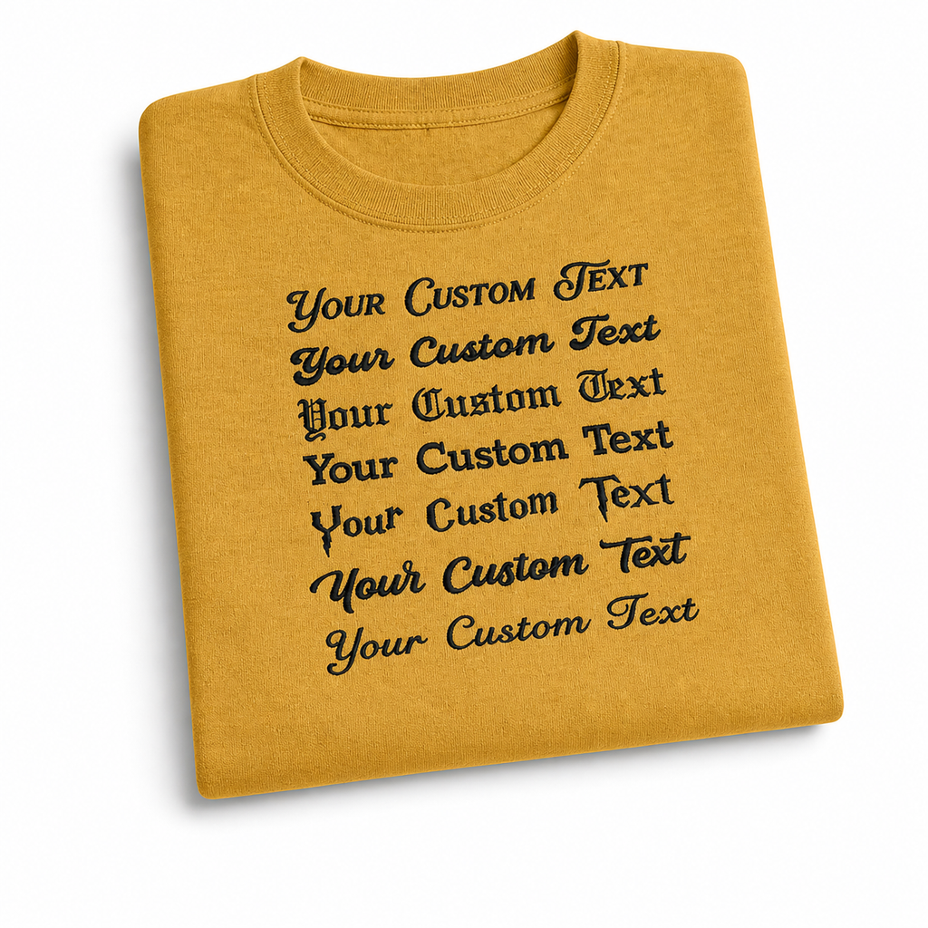 Customized Embroidered Unisex T-Shirt, Add Your Custom Text Name in Different Font Styles, Pure Cotton, Premium Embroidery Stitching, Random Text & Phrases, Minimal Chest Embroidery, Gift Apparel