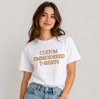 Customized Embroidered Unisex T-Shirt, Custom Name Text Embroidery Tee, Premium Cotton Custom T- Shirt, Birthday, Couple, Design Your Random Text in Full Embroidery, Multiple Color options
