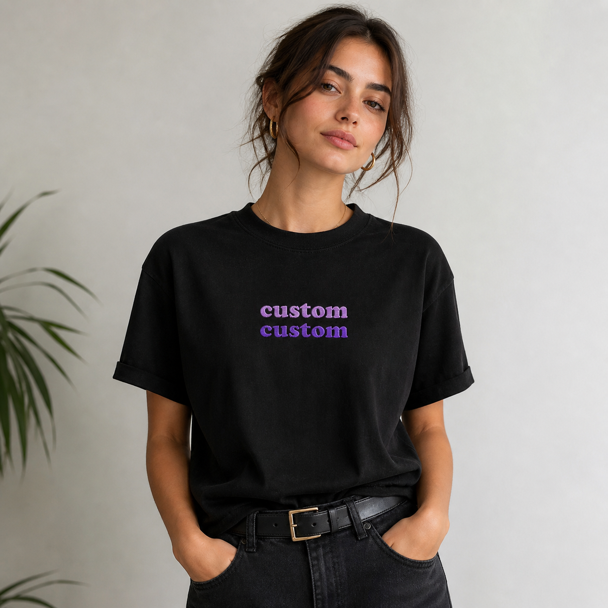 Design Your Custom Embroidery T-Shirts with the Name, Different Placements of the Text, Front & Back Embroidery Options, Color Options, 100% Pure Cotton Regular Fit, Unisex Apparel Gift