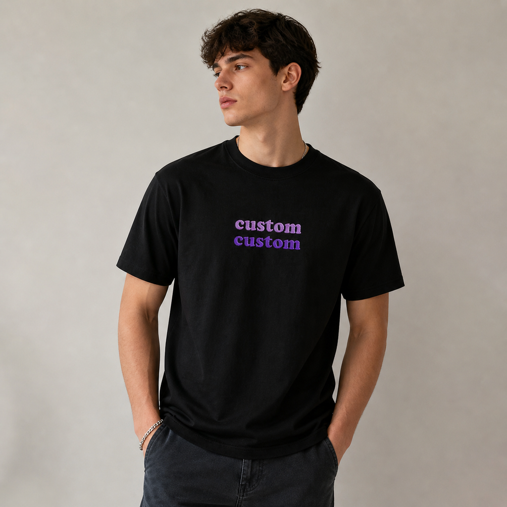 Design Your Custom Embroidery T-Shirts with the Name, Different Placements of the Text, Front & Back Embroidery Options, Color Options, 100% Pure Cotton Regular Fit, Unisex Apparel Gift