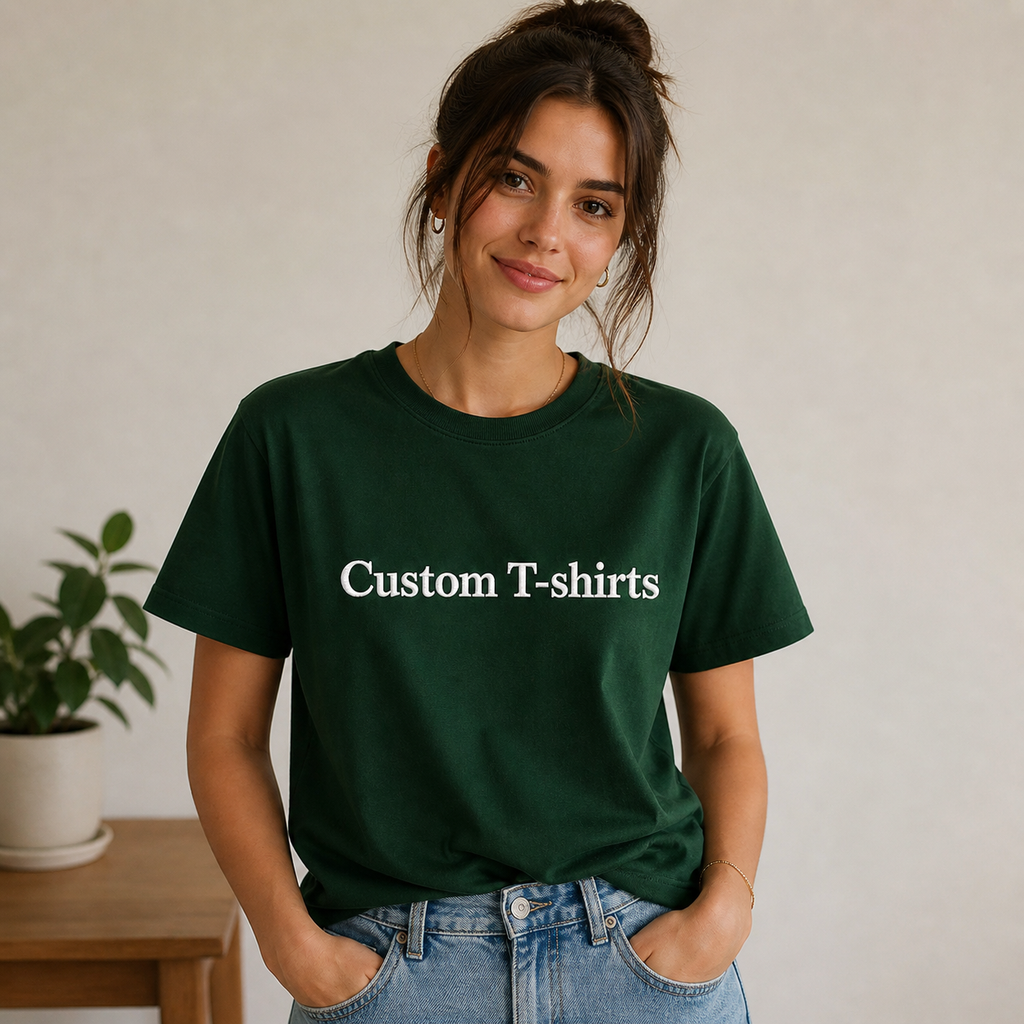 Custom Embroidered Unisex T-Shirt, Personalized Tee, Add Your Custom Text Name, Pure Cotton, Embroidery Apparel for Men & Women, Text or Logo in Front or Back, Short Sleeve Crewneck T-Shirts