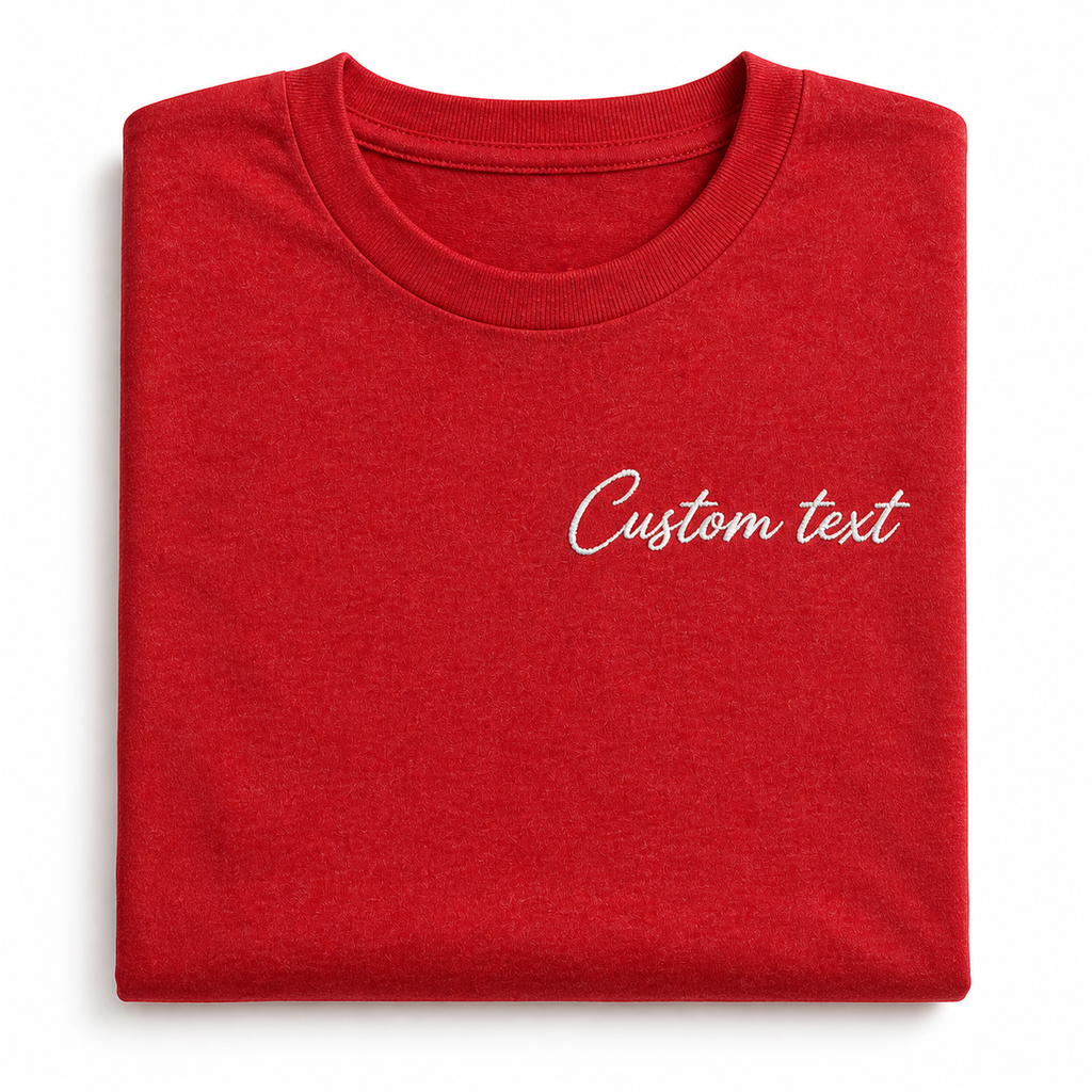 Customized Embroidery T-Shirts for Men & Women, Choose Phrase, Font and Embroidery Thread Color, Random Quotes or Text, Different T-Shirts Colors, Round Neck Half Sleeves Tee, Pure Cotton Regular Fit