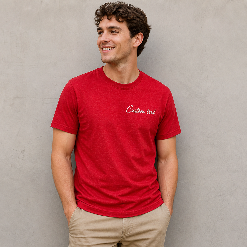 Customized Embroidery T-Shirts for Men & Women, Choose Phrase, Font and Embroidery Thread Color, Random Quotes or Text, Different T-Shirts Colors, Round Neck Half Sleeves Tee, Pure Cotton Regular Fit