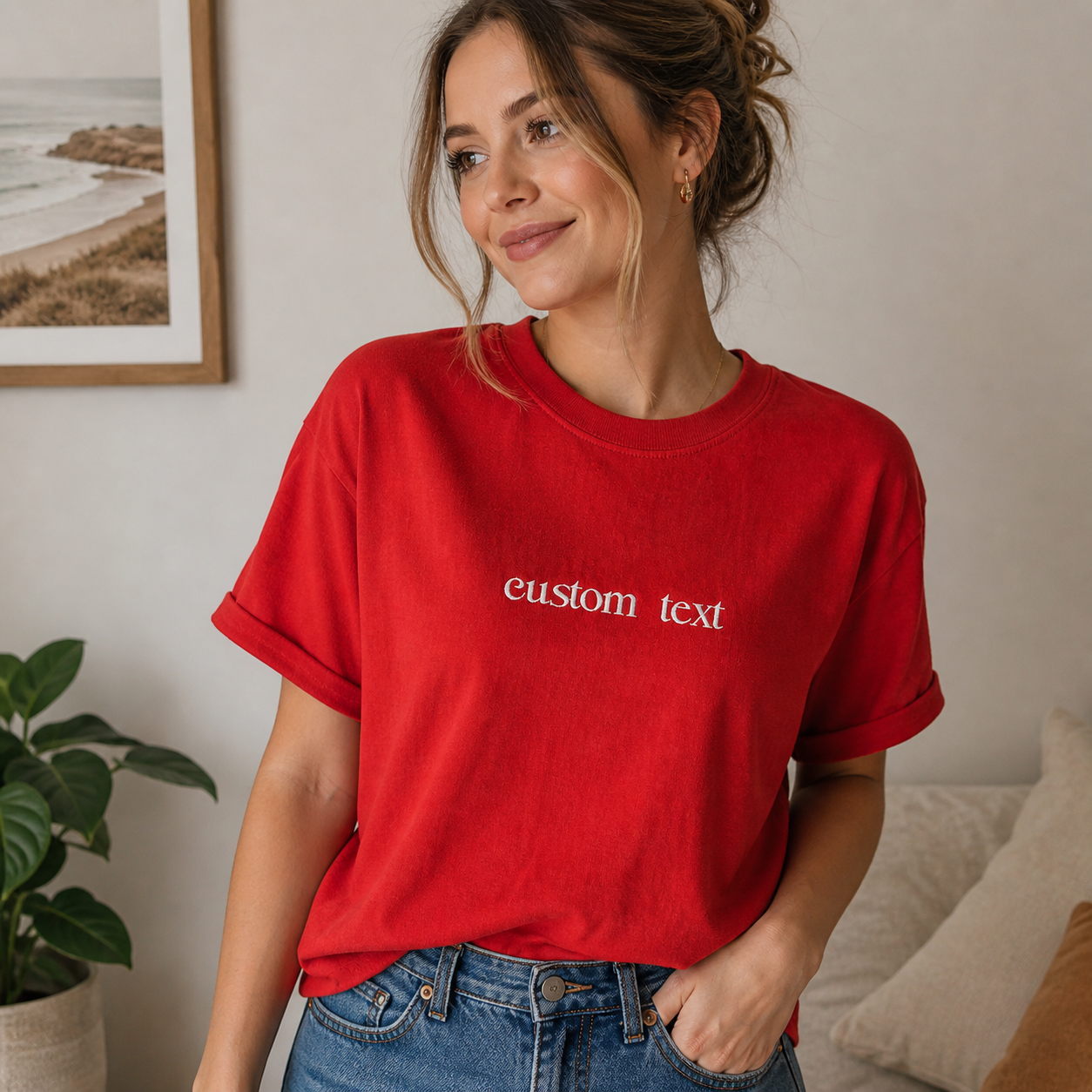 Personalized Embroidery T-Shirt for Men & Women, Custom Name/Text Cotton Unisex Tee, Unique Gift, Premium Cotton, Gift for Him/Her, Minimalist Customized Text, Short Sleeve Crewneck T-shirts, Make Your own T-shirts