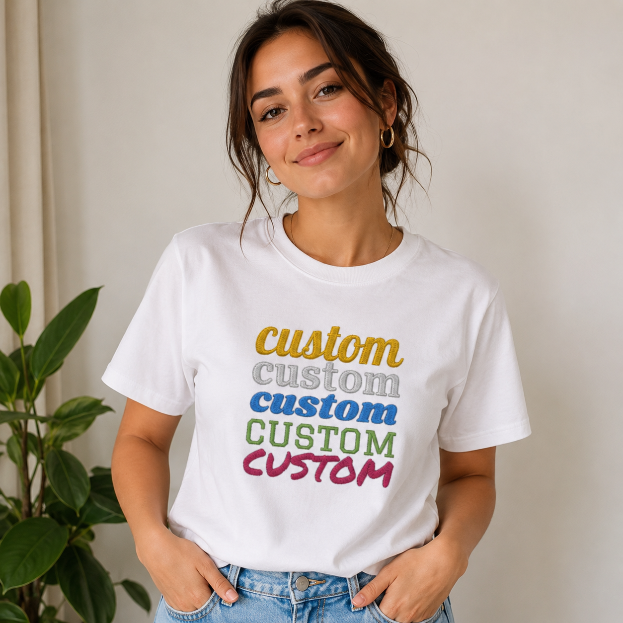 Custom Embroidered T-Shirt for Men & Women, Premium Cotton Tee, Personalized Cotton Casual T-shirts, Design your Tee, Front & back Embroidery, Regular Fit