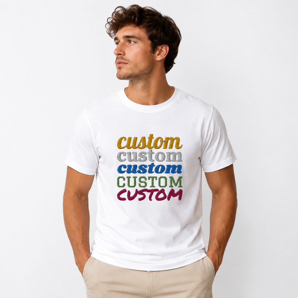 Custom Embroidered T-Shirt for Men & Women, Premium Cotton Tee, Personalized Cotton Casual T-shirts, Design your Tee, Front & back Embroidery, Regular Fit