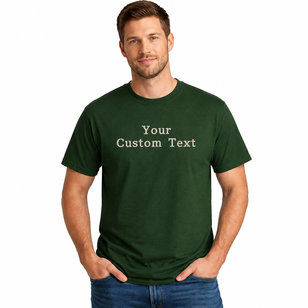 Personalized Embroidered T-Shirt for Men & Women, Custom Text Embroidery Tee, 100% Pure Cotton, Regular Fit, Design Your Random Text in Full Embroidery, Crewneck Half Sleeve T-Shirts, Gift Apparel