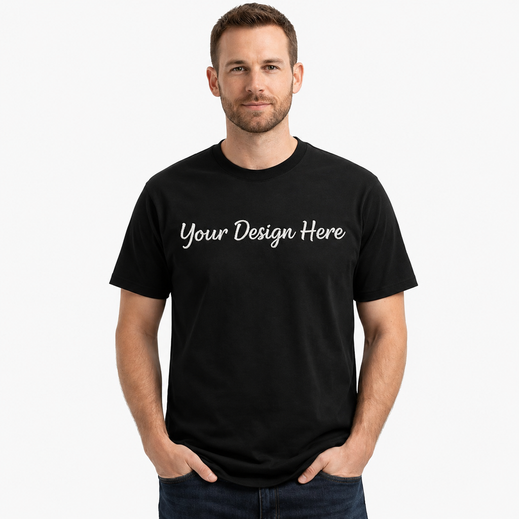 Personalized Name/Text Embroidered T-Shirt for Men & Women, Pure Cotton, Custom Unisex Crew Neck T-Shirts, Casual Wear & Regular Fit, Design Your Tee, Different Placement for Text, Gift Apparel