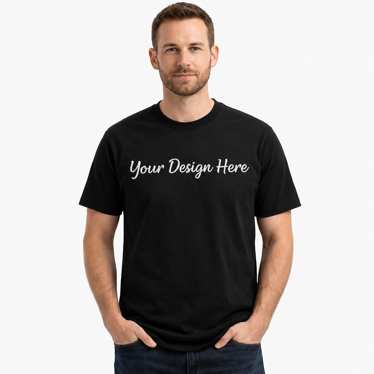 Personalized Name/Text Embroidered T-Shirt for Men & Women, Pure Cotton, Custom Unisex Crew Neck T-Shirts, Casual Wear & Regular Fit, Design Your Tee, Different Placement for Text, Gift Apparel