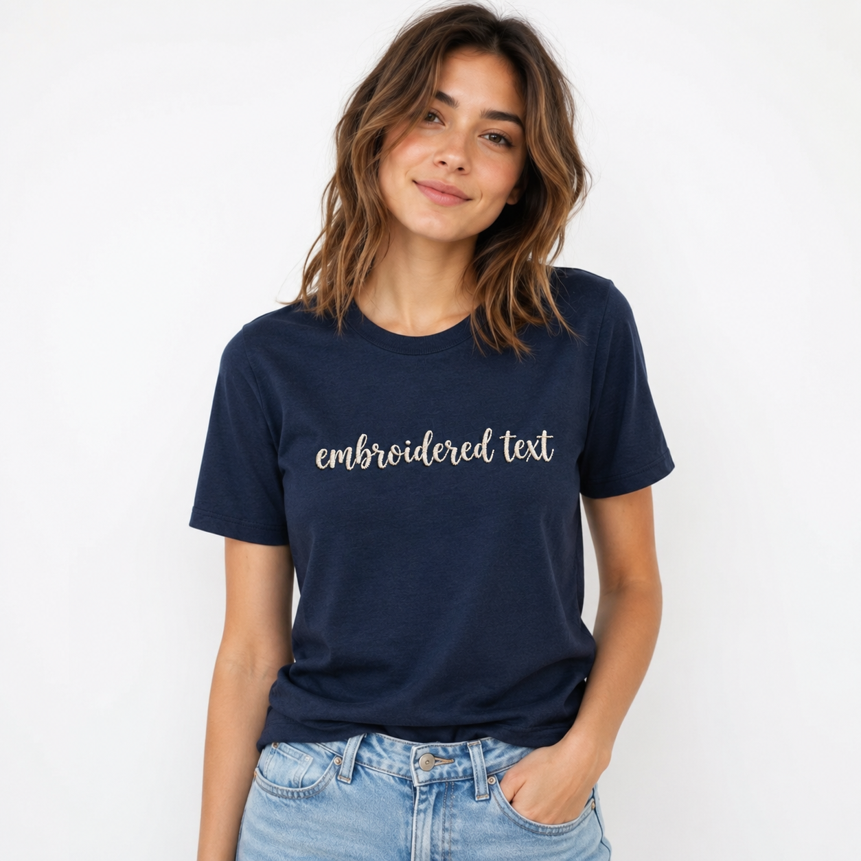 Custom Embroidered Text T-Shirt, Personalized Thread Embroidery Tee, Minimalist Custom Name T-shirts, Design Your Apparel, Company Branding, Pure Cotton, Regular Fit