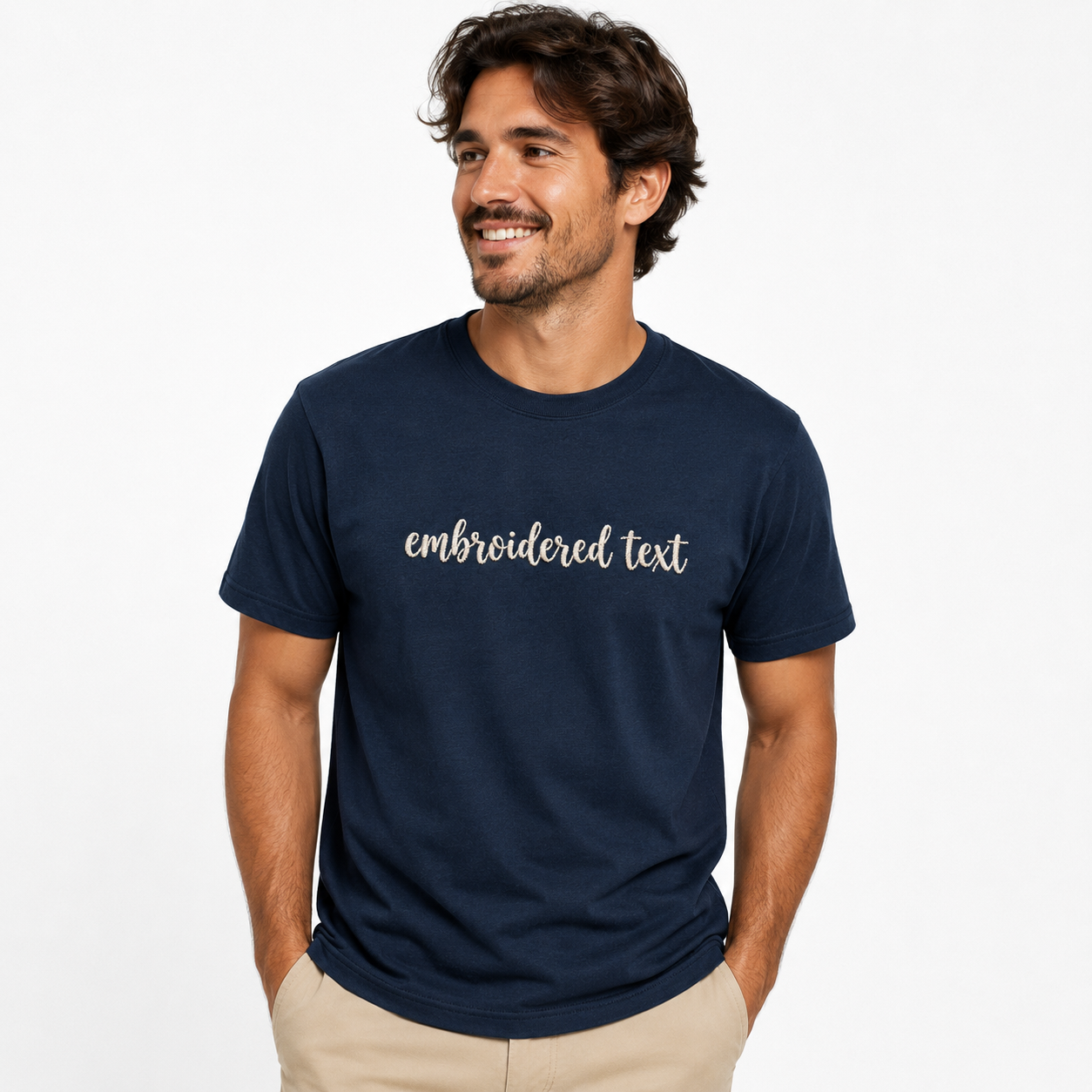 Custom Embroidered Text T-Shirt, Personalized Thread Embroidery Tee, Minimalist Custom Name T-shirts, Design Your Apparel, Company Branding, Pure Cotton, Regular Fit