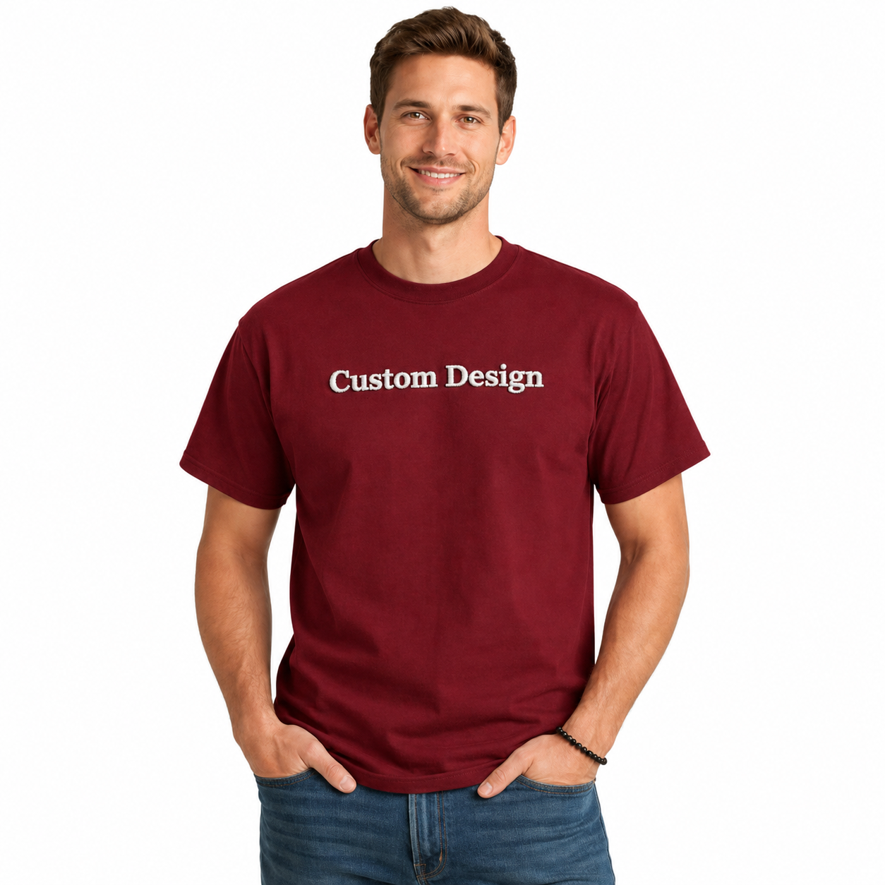 Personalized Embroidered Name Unisex T-Shirts, Choose Phrase, Font and Embroidery Thread Color, Pure Cotton, Short Sleeve Crewneck T-Shirts, Design Your Tee, Minimal Chest Embroidery