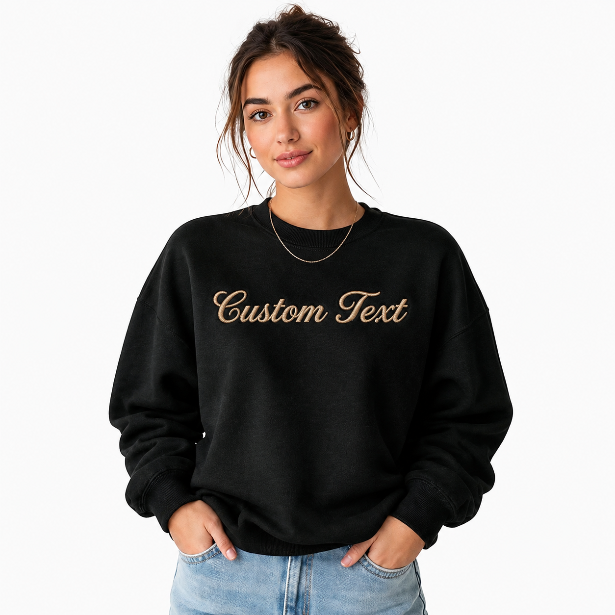 Personalized Unisex Black Embroidered Sweatshirts, Add Your Custom Text, Different Sizes, Front & Back Embroidery, Different Placements For Text, Regular Fit, Custom Gift Apparel, Design your Pullover