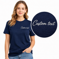 Customized Embroidery T-Shirts for Men & Women, Choose Phrase, Font and Embroidery Thread Color, Random Quotes or Text, Different T-Shirts Colors, Round Neck Half Sleeves Tee, Pure Cotton Regular Fit, Front & Back Embroidery