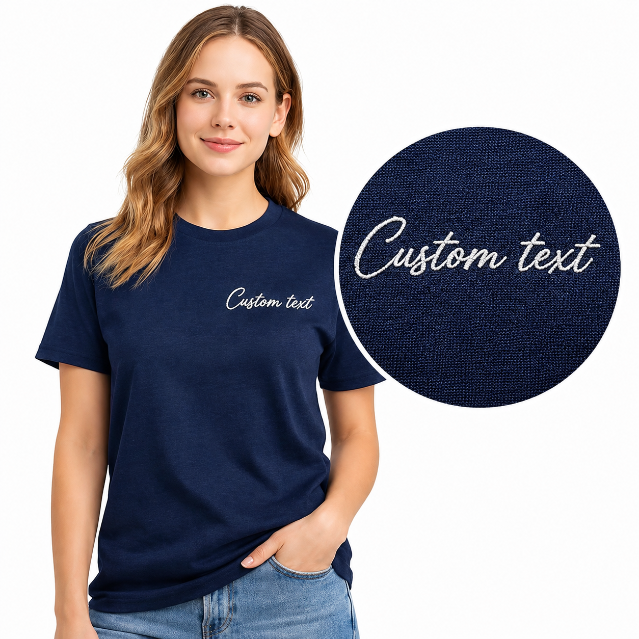 Customized Embroidery T-Shirts for Men & Women, Choose Phrase, Font and Embroidery Thread Color, Random Quotes or Text, Different T-Shirts Colors, Round Neck Half Sleeves Tee, Pure Cotton Regular Fit, Front & Back Embroidery
