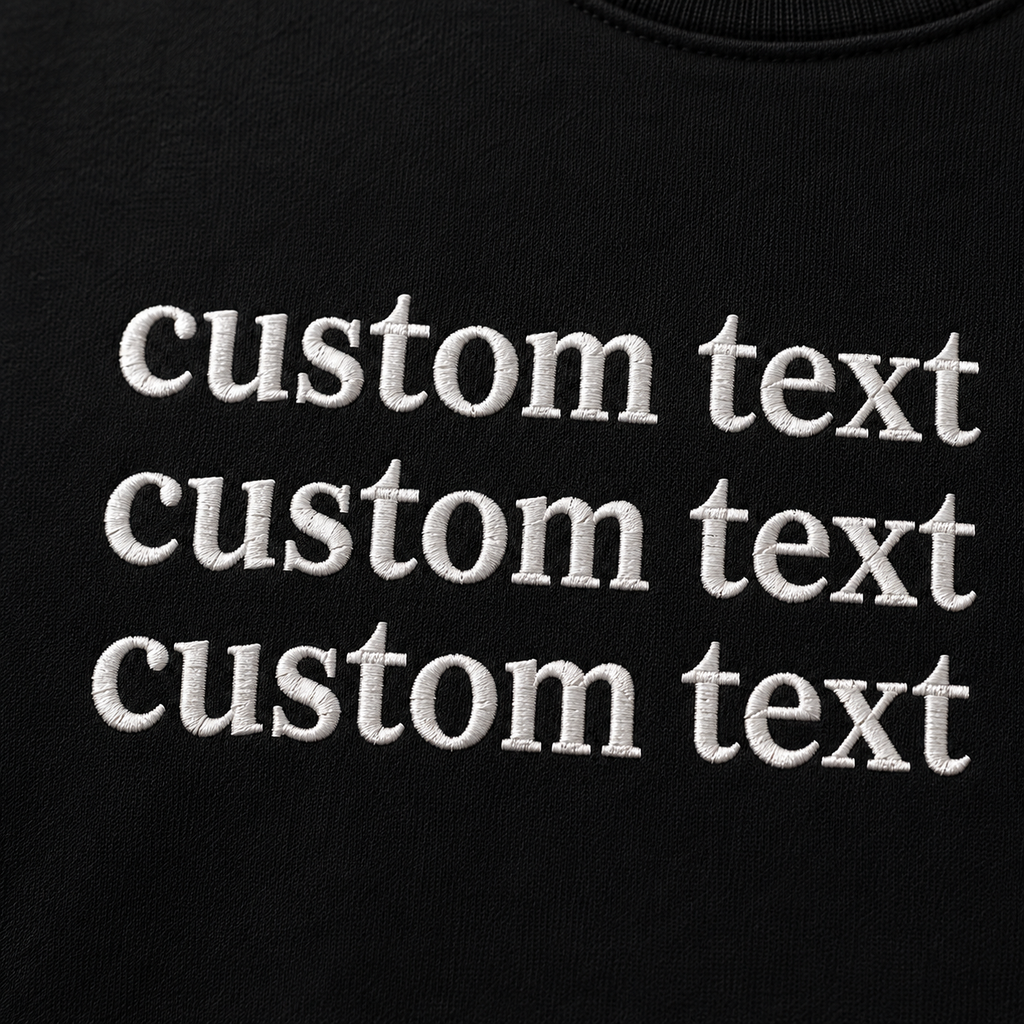 Custom Embroidered Black Sweatshirt, Personalized Text Crewneck with Visible Thread Texture, Front & Back Embroidery Design, Different Font With the Different Thread Colors