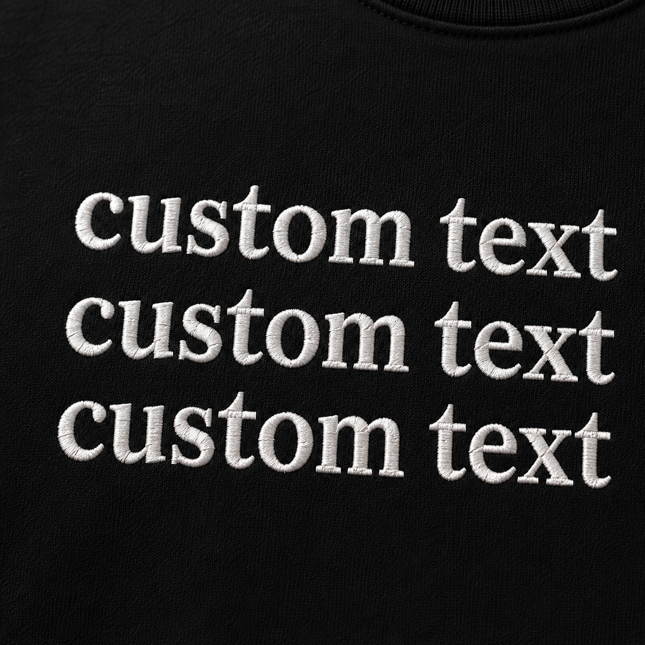Custom Embroidered Black Sweatshirt, Personalized Text Crewneck with Visible Thread Texture, Front & Back Embroidery Design, Different Font With the Different Thread Colors