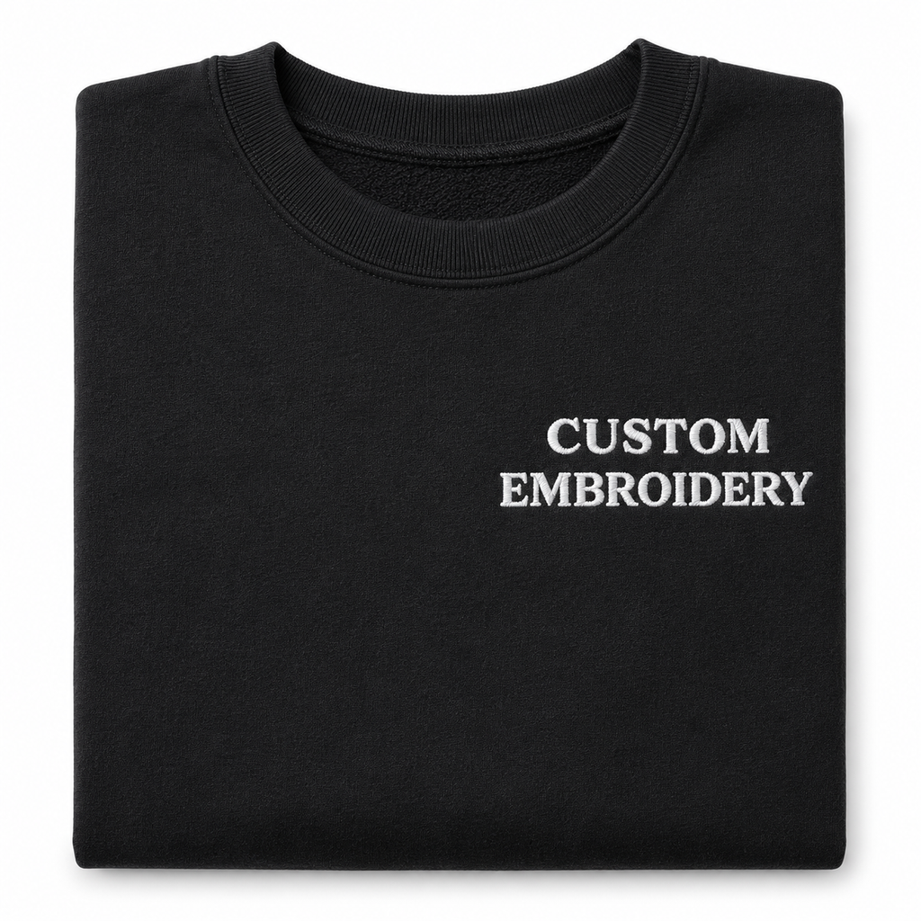 Custom Embroidery Unisex Black Sweatshirts, Pure Cotton Regular Fit, Choose Phrase, Font and Embroidery Thread Color for Any Occasion, Minimal Chest Embroidery, Different Placement of Text, Design Your Text