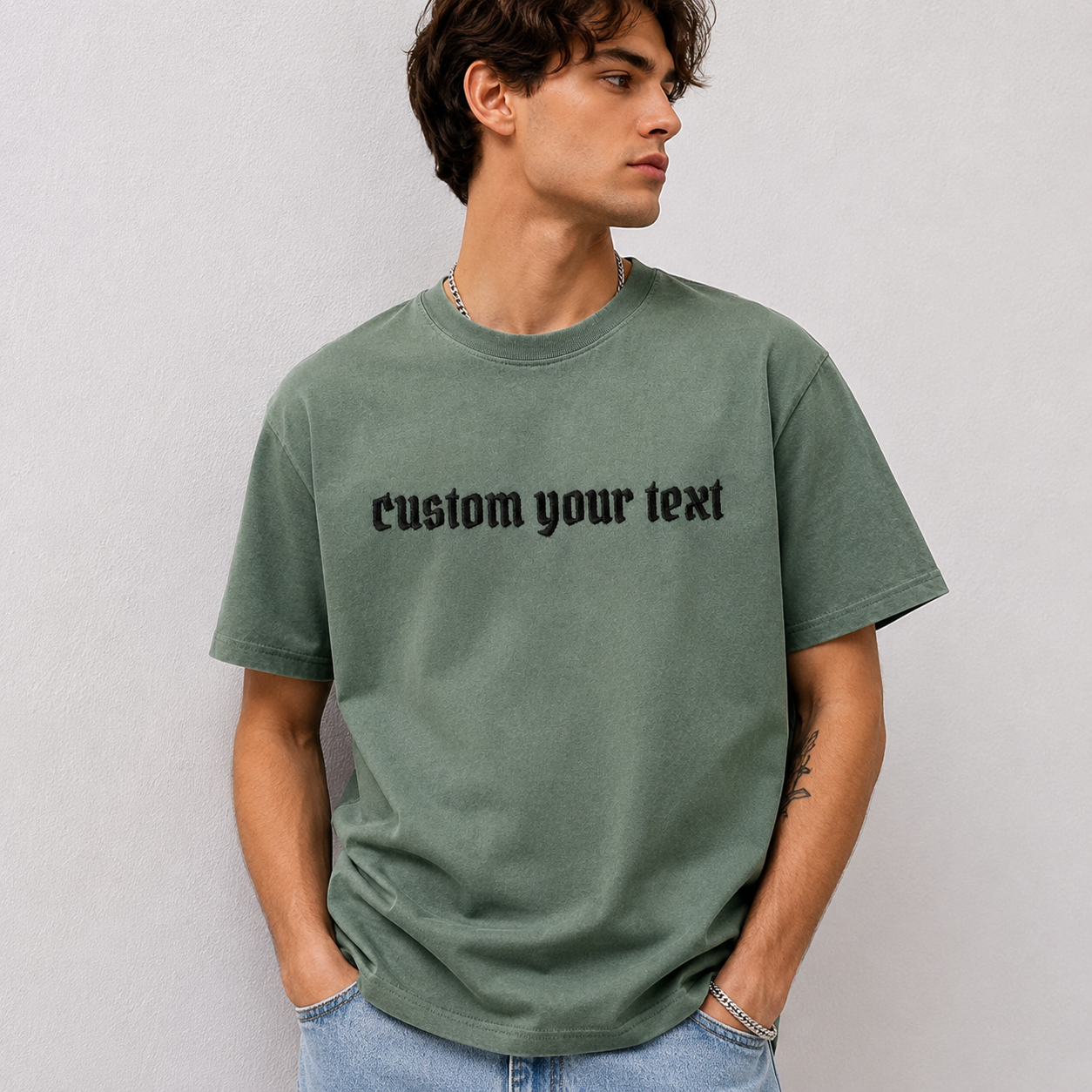 Personalized Embroidered Text  T-shirt, Custom Colors Tee,Custom Birthday Gift, Minimal Embroidery T-Shirt, personalize your own design, Make Your own Tee,